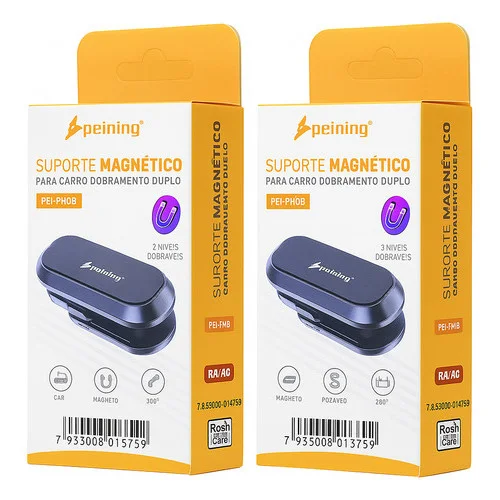 Suporte Magnético Para Carro Dobramento Duplo Peining PEI-PH08 Celular Smartphone Painel Fixação