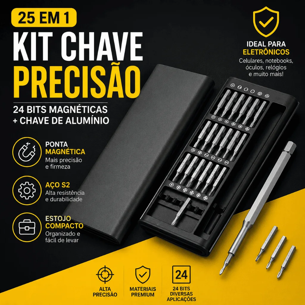 Kit Chave de Fenda Precisão 25 em 1 com 24 peças para Celular Notebook PC Câmera Eletrônicos