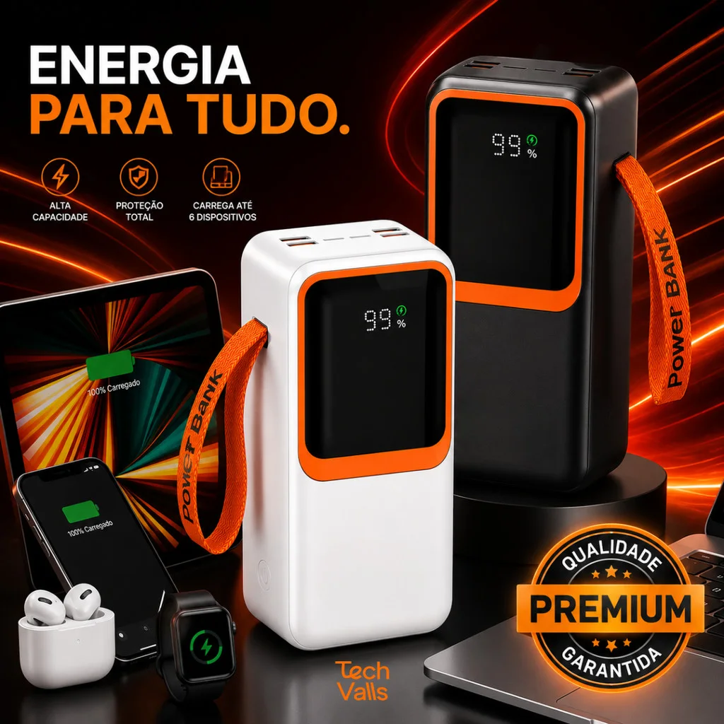 Power Bank Ultra 50000mAh 66W Fast Charge Display LED Carrega Notebook Smartphone Simultaneamente