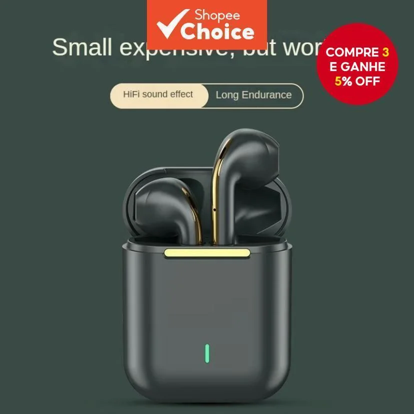 J18 Fone de Ouvido Bluetooth TWS Sem Fio à Prova d'Água IPX4 com Microfone e Caixa de Carregamento para Smartphone